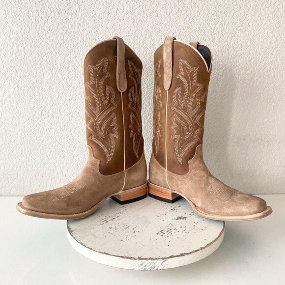 Lane SARATOGA Womens Square Toe Cowboy Boots 10 Latte Suede Western Cowgirl - Picture 7 of 11